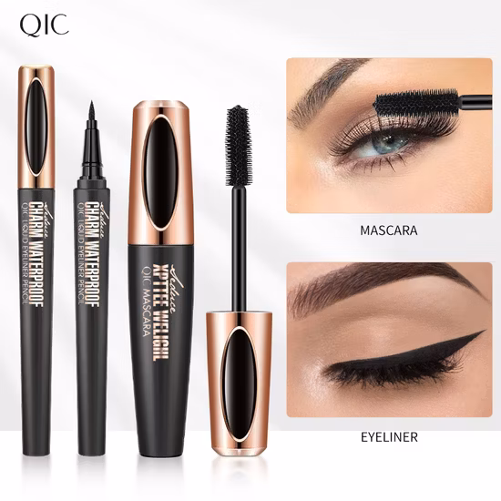 Kit de maquillage de haute qualité, pigment liquide, imperméable, marque privée, eye-liner 2 en 1, mascara personnalisé et ensemble de cils